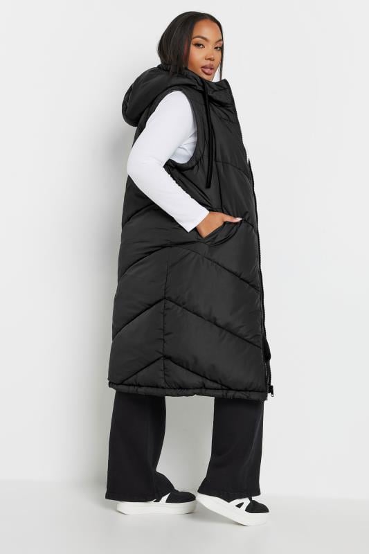 Evans YOURS Curve Reversible Charcoal & Black Quilted Longline Hooded Gilet