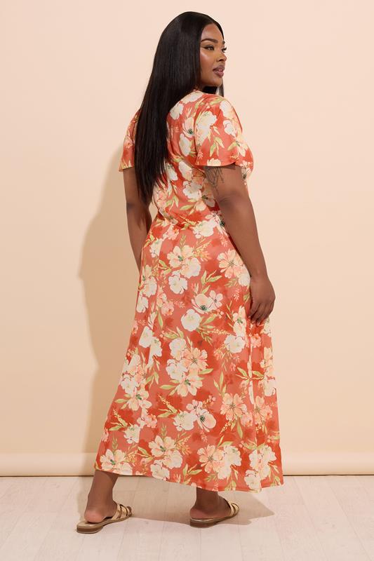 Evans YOURS Curve Rust Brown Floral Bow Front Maxi Dress