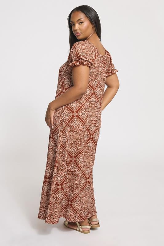 Evans YOURS Curve Rust Brown Paisley Textured Milkmaid Dress