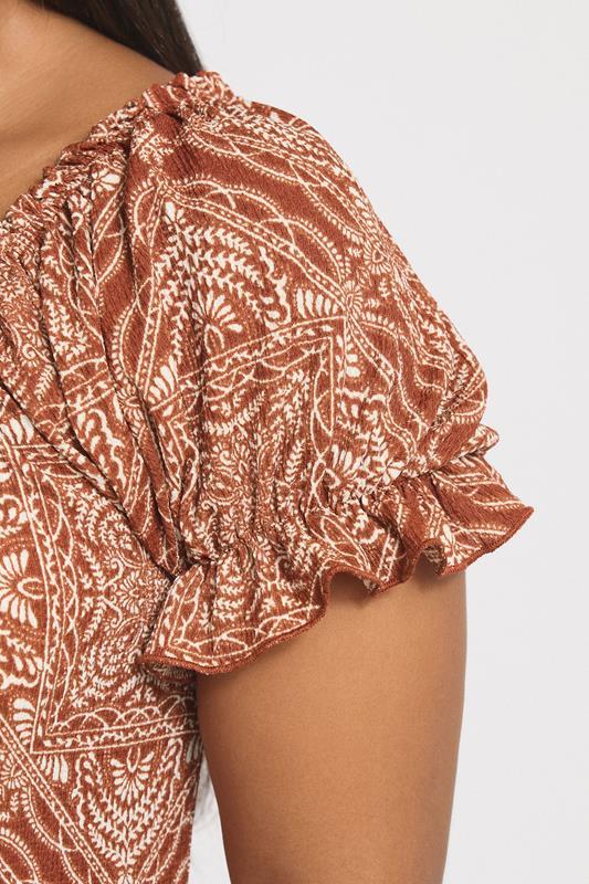 Evans YOURS Curve Rust Brown Paisley Textured Milkmaid Dress