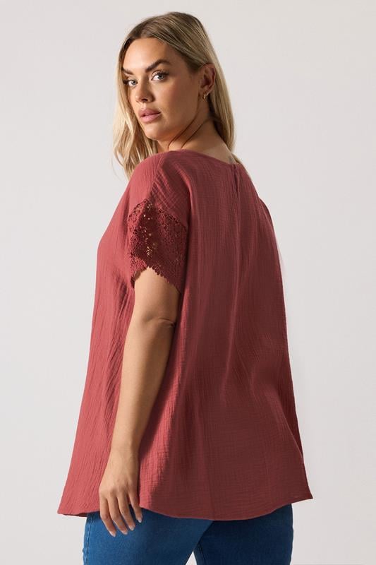 Evans YOURS Curve Rust Orange Cheesecloth Crochet Top