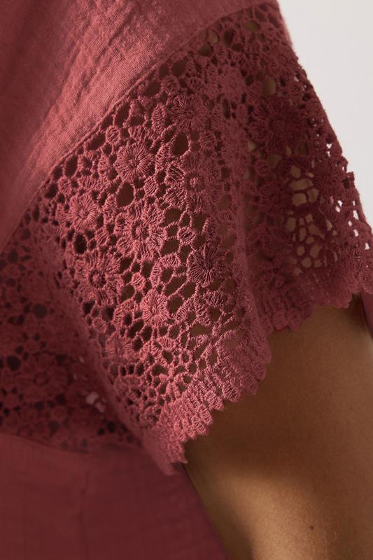 Evans YOURS Curve Rust Orange Cheesecloth Crochet Top