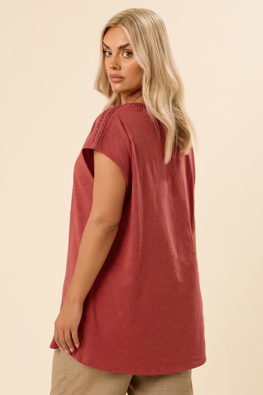 Evans YOURS Curve Rust Orange Crochet Trim Detail T-Shirt