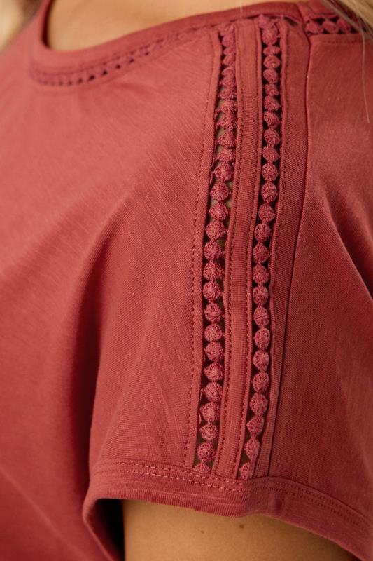 Evans YOURS Curve Rust Orange Crochet Trim Detail T-Shirt