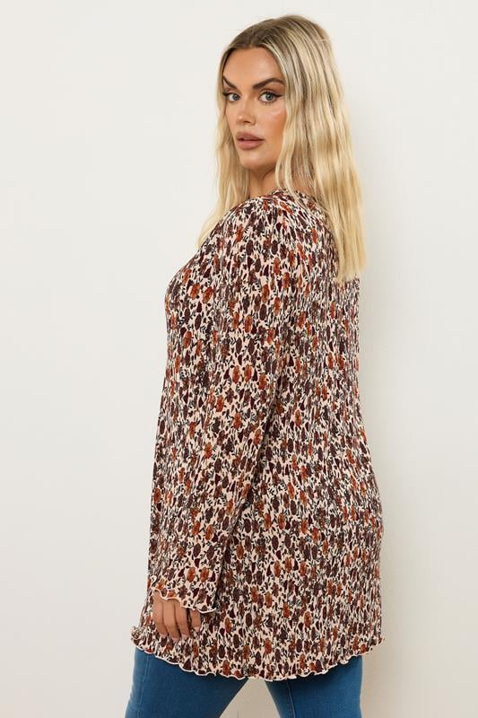 Evans YOURS Curve Rust Orange Floral Print Plisse Tunic Top