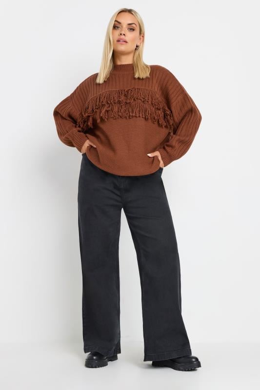 Evans YOURS Curve Rust Orange Fringe Ribbed Knitted Jumper
