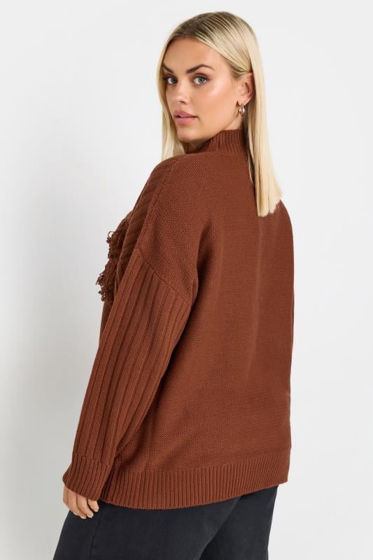 Evans YOURS Curve Rust Orange Fringe Ribbed Knitted Jumper