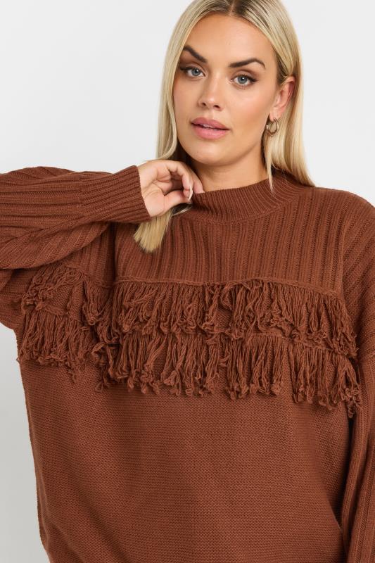 Evans YOURS Curve Rust Orange Fringe Ribbed Knitted Jumper