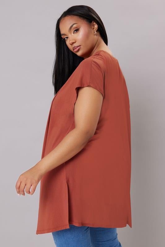 Evans YOURS Curve Rust Orange Grown On Sleeve Jersey Cardigan