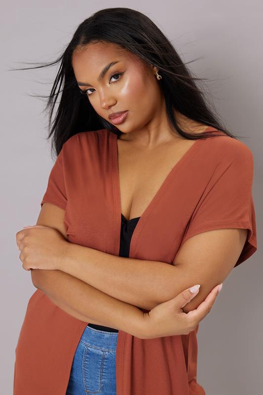 Evans YOURS Curve Rust Orange Grown On Sleeve Jersey Cardigan