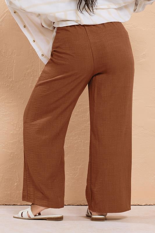 Evans YOURS Curve Rust Orange Linen Look Wide Leg Trousers