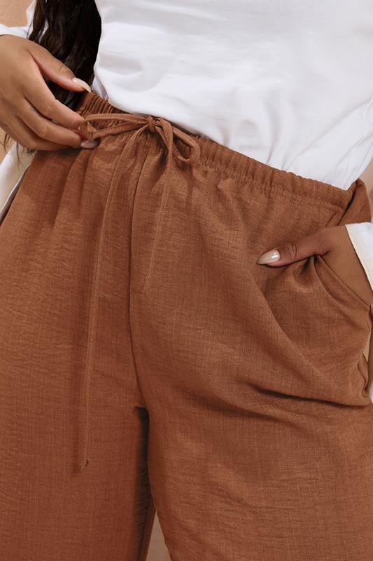Evans YOURS Curve Rust Orange Linen Look Wide Leg Trousers