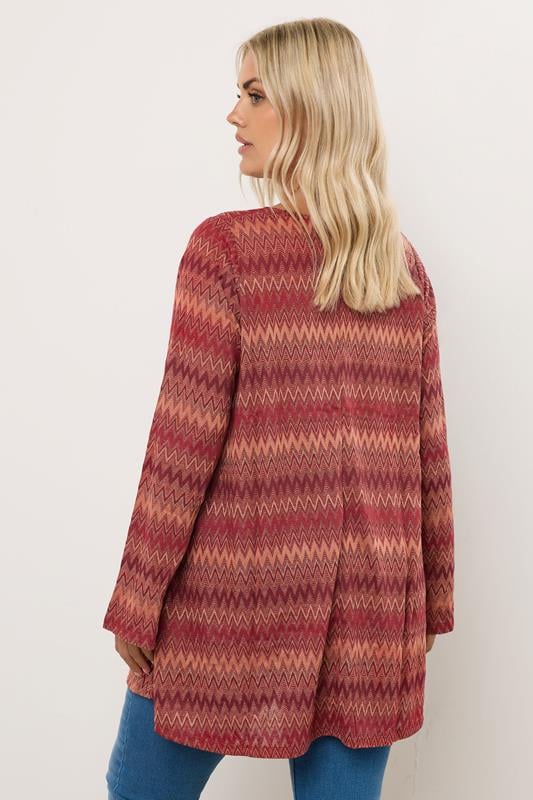 Evans YOURS Curve Rust Orange Metallic Zig Zag Tie Neck Tunic Top