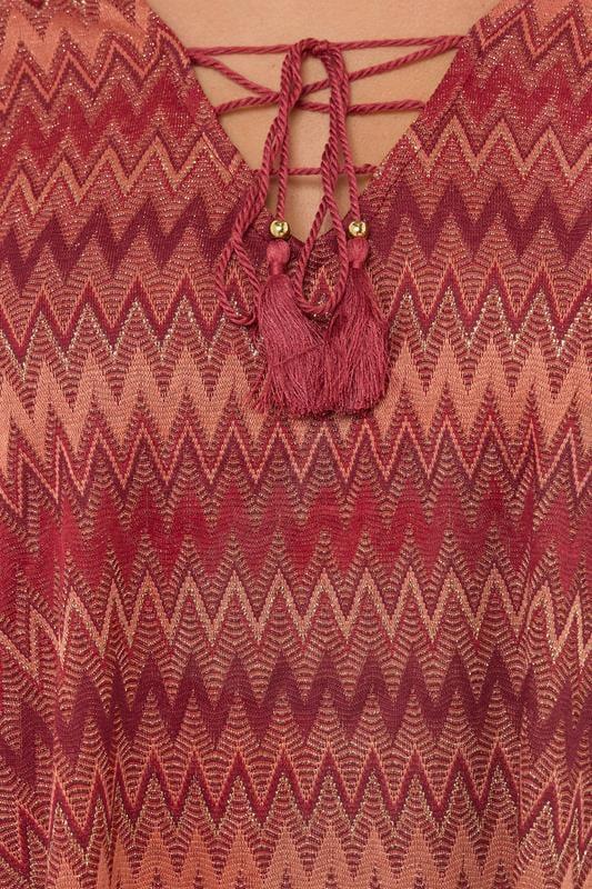 Evans YOURS Curve Rust Orange Metallic Zig Zag Tie Neck Tunic Top