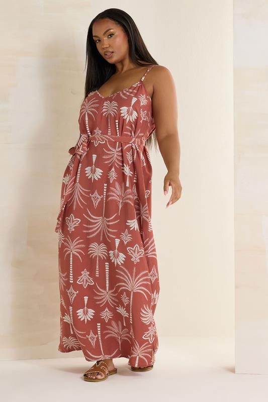 Evans YOURS Curve Rust Orange Palm Tree Print Cami Dress