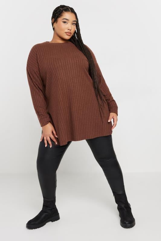 Evans YOURS Curve Rust Orange Side Split High Neck Jumper