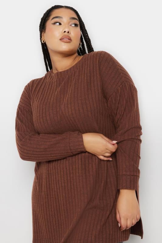 Evans YOURS Curve Rust Orange Side Split High Neck Jumper
