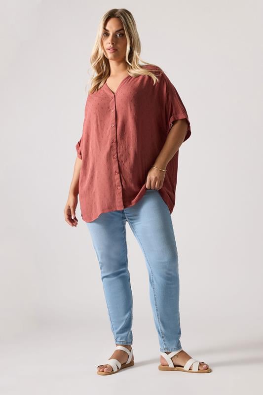 Evans YOURS Curve Rust Orange Textured Dobby Blouse