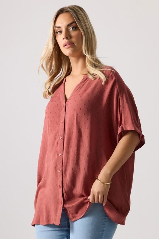 evans YOURS Curve Rust Orange Textured Dobby Blouse