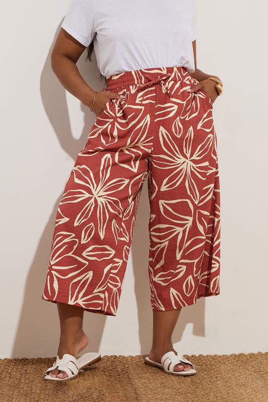 evans YOURS Curve Rust Orange Textured Floral Midaxi Culottes