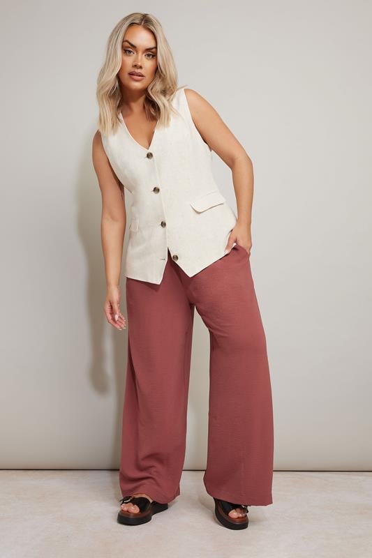 Evans YOURS Curve Rust Orange Twill Wide Leg Trousers