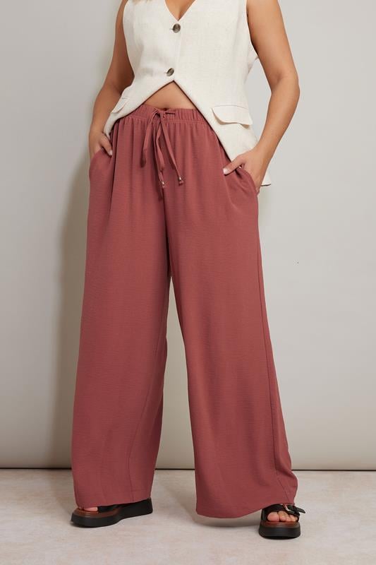 evans YOURS Curve Rust Orange Twill Wide Leg Trousers