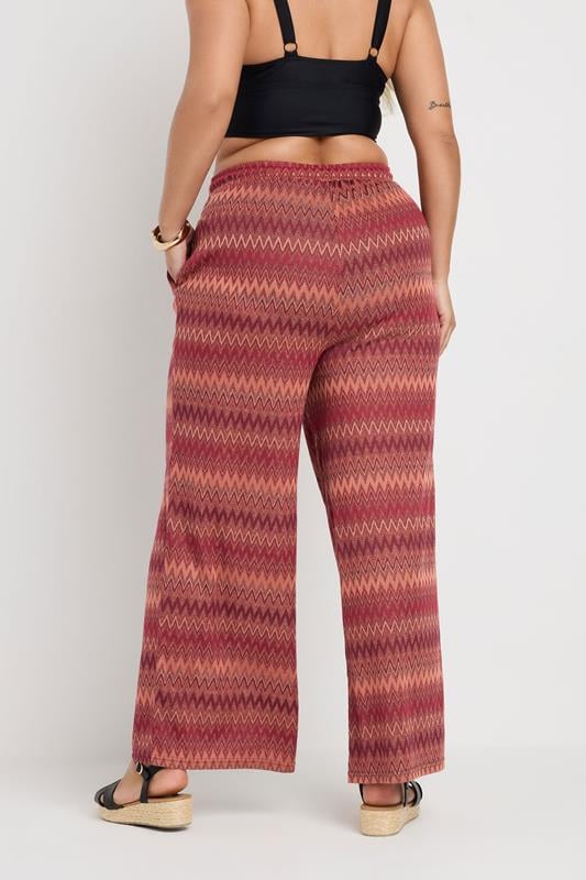 Evans YOURS Curve Rust Orange Zig Zag Metallic Wide Leg Trousers