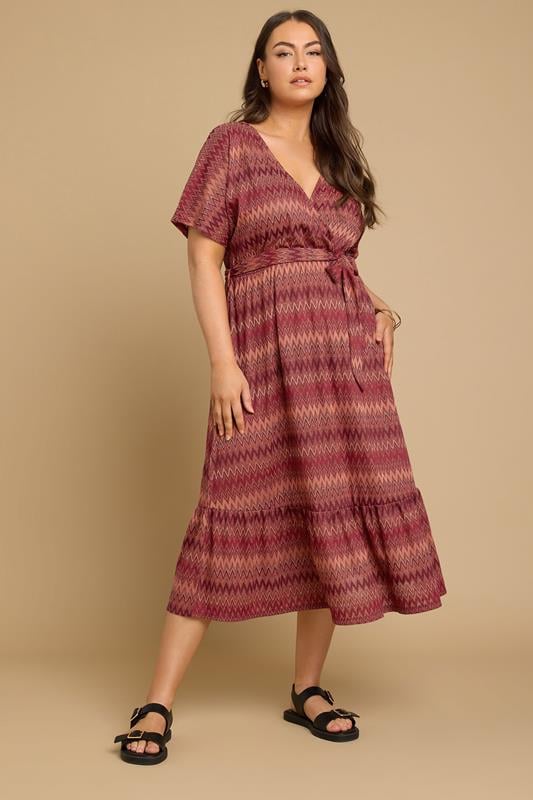 Evans YOURS Curve Rust Orange Zig Zag Metallic Wrap Dress