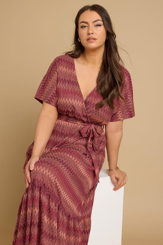 Evans YOURS Curve Rust Orange Zig Zag Metallic Wrap Dress