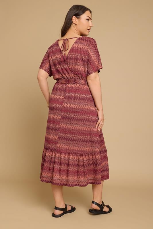 Evans YOURS Curve Rust Orange Zig Zag Metallic Wrap Dress