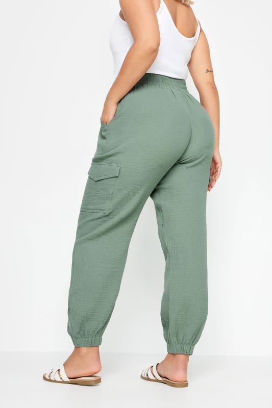 Evans YOURS Curve Sage Green Cheesecloth Cuffed Joggers