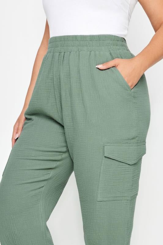 Evans YOURS Curve Sage Green Cheesecloth Cuffed Joggers