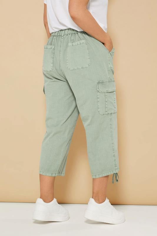 Evans YOURS Curve Sage Green Cotton Cropped Cargo Trousers