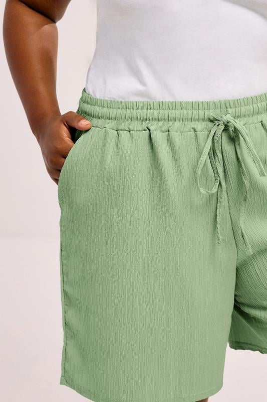 Evans YOURS Curve Sage Green Crinkle Tie Waist Shorts