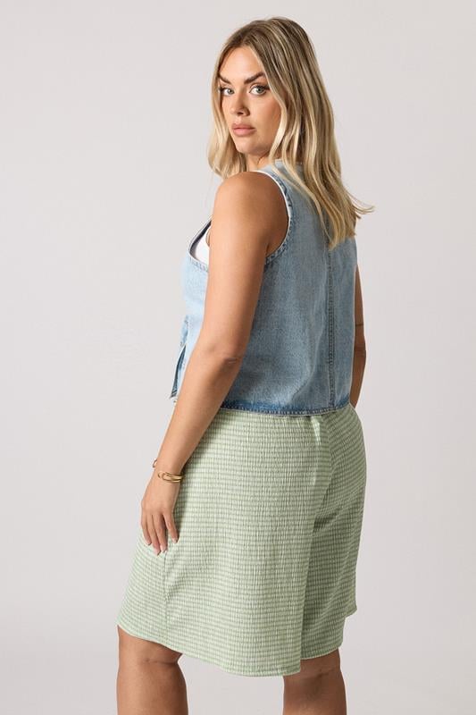 Evans YOURS Curve Sage Green Gingham Textured Shorts