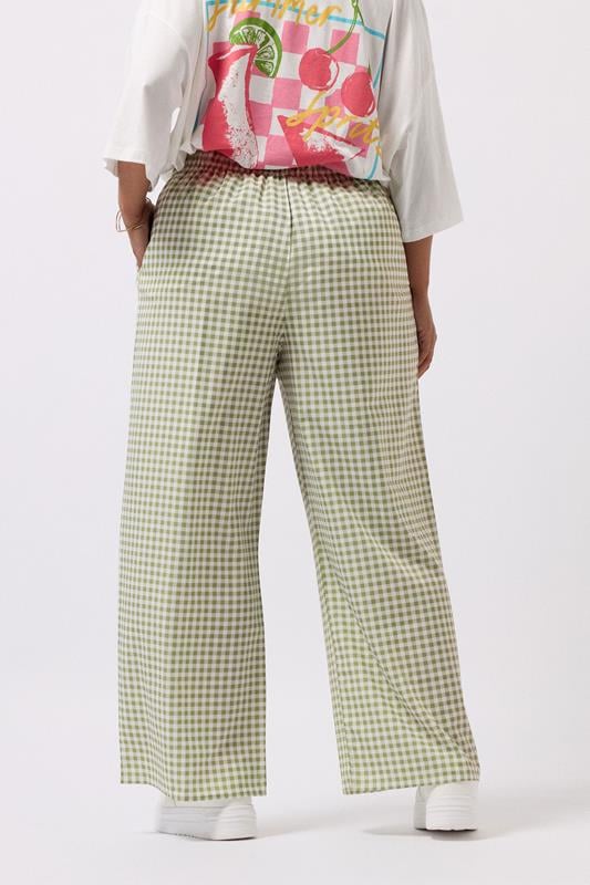 Evans YOURS Curve Sage Green Gingham Wide Leg Trousers