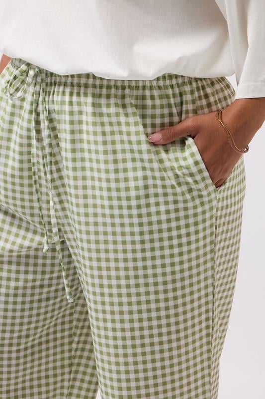 Evans YOURS Curve Sage Green Gingham Wide Leg Trousers
