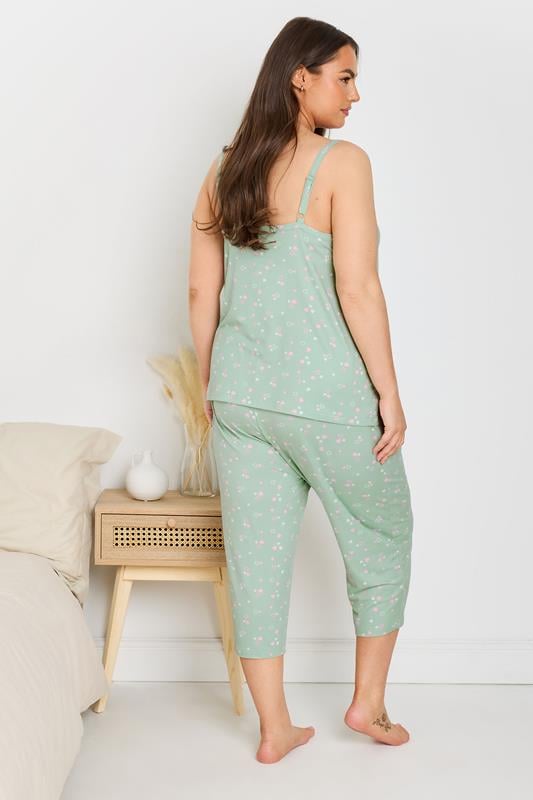 Evans YOURS Curve Sage Green Heart Print Cropped Pyjama Set