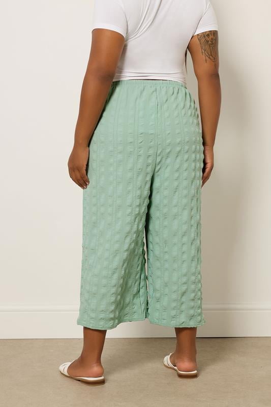 Evans YOURS Curve Sage Green Textured Tie Waist Culottes