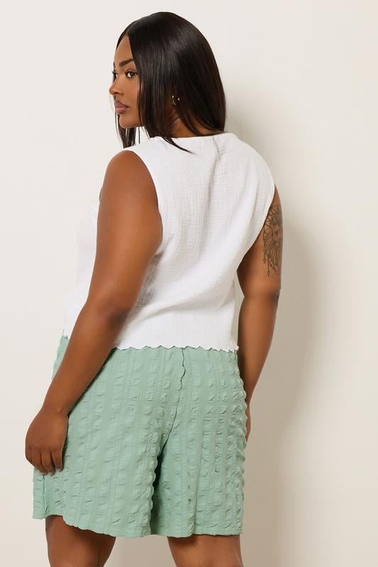 Evans YOURS Curve Sage Green Textured Tie Waist Shorts