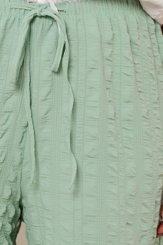 Evans YOURS Curve Sage Green Textured Tie Waist Shorts