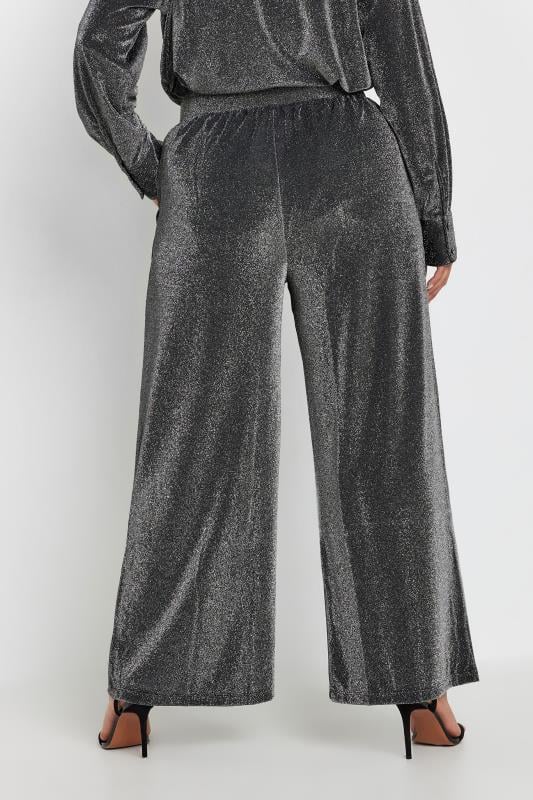 Evans YOURS Curve Silver Metallic Wide Leg Trousers