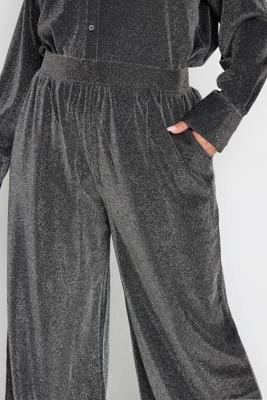 Evans YOURS Curve Silver Metallic Wide Leg Trousers