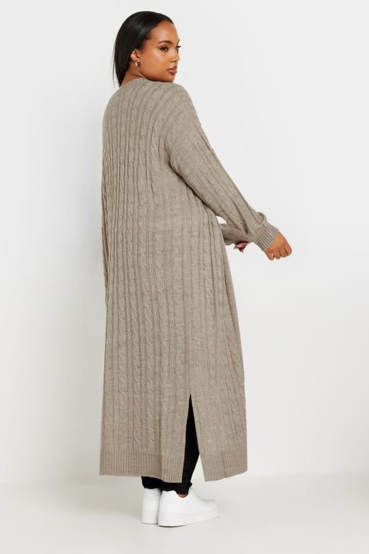 Evans YOURS Curve Stone Brown Cable Knit Maxi Cardigan