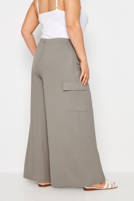 Evans YOURS Curve Stone Brown Jersey Wide Leg Cargo Trousers