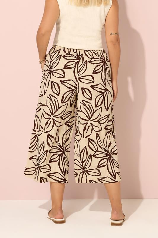 Evans YOURS Curve Stone Brown Textured Floral Midaxi Culottes
