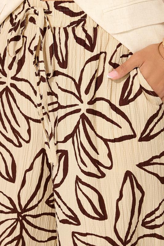 Evans YOURS Curve Stone Brown Textured Floral Midaxi Culottes