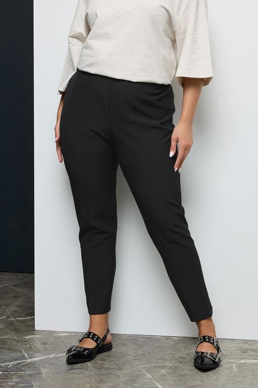 evans YOURS Curve The Perfect Fit Black Elasticated Tapered Stretch Trousers