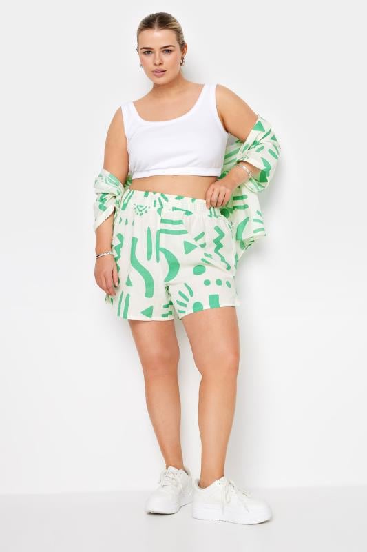 Evans YOURS Curve White Abstract Print Linen Shorts