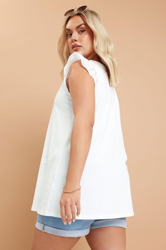 Evans YOURS Curve White Broderie Anglaise Frill Vest Top